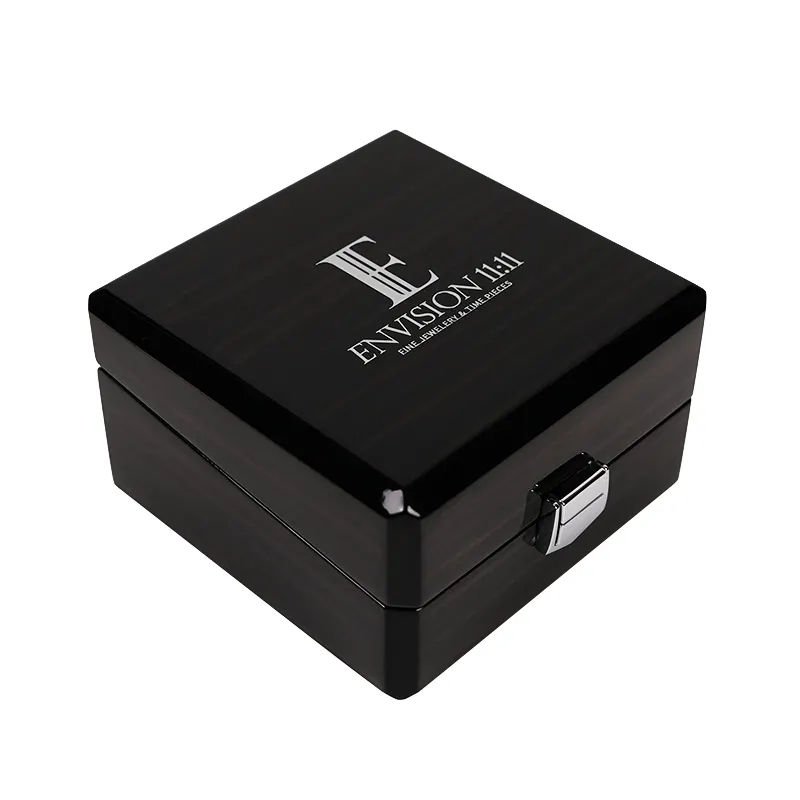 Özel tasarım piyano siyah lake Finish lüks kişiselleştirilmiş ahşap kol düğmesi kutusu ahşap takı yüzük hediye kutusu
