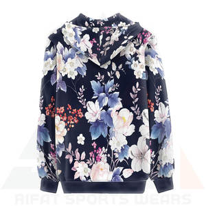 เสื้อฮู้ดผ้าเทอร์รี่สำหรับผู้หญิง ฤดูหนาว สีกรมท่า ลายดอกไม้ พิมพ์ลาย น้ำหนักเบา มีตัวเลือกโลโก้ด้านหน้า เหมาะสำหรับสวมใส่ลำลอง - Product Image 2