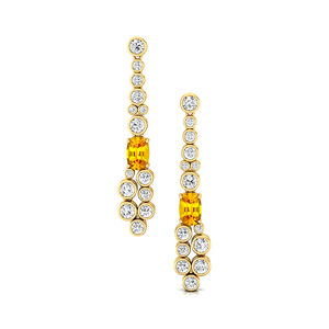 Pendientes colgantes de diseñador de oro macizo de 14K con piedras preciosas de zafiro amarillo cortadas con cojín y diamantes reales, joyería lujosa para mujer - Product Image 1