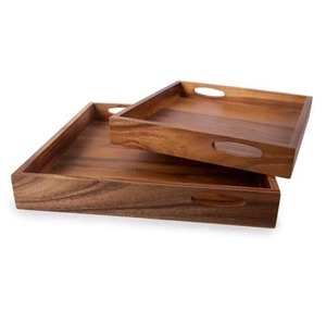 Plateau de service en bois d'acacia 2 pièces de table basse de thé en gros d'usine plateaux alimentaires personnalisés à bas prix - Product Image 1
