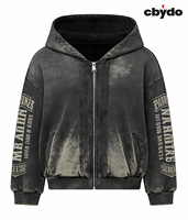Sweat à capuche zippé Cbydo avec logo personnalisé, 500 g/m², extra lourd, imprimé numériquement DTG, effet délavé vintage, pour homme