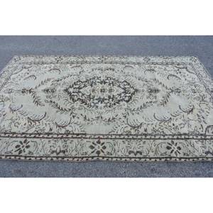 Classic Beige Brown 5.8 X 9.7ft Wool <b>Rug</b> Turkish Patchwork Design for Entryway Living Room <b>Bedroom</b> Latex Rectangular Hallway - Product Image 3