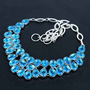 925 Sterling Silver Necklace <b>Blue</b> Topaz Gemstone High Quality Handmade <b>Jewelry</b> Modern Design Link Beautiful Christian <b>Jewelry</b> - Product Image 3