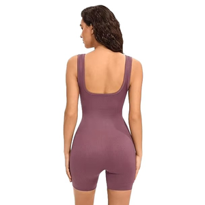 Mono de mujer morado liso con tirantes finos, cintura alta, control de abdomen, moldeador, ajuste básico, ceñido, por encima de la rodilla, para primavera y verano - Product Image 2
