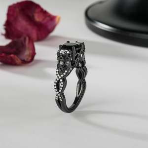 Jeulia Men's Radiant Cut Moissanite <b>Skull</b> Three Stone Engagement <b>Ring</b> Rhodium Plated Sterling Silver - Product Image 5