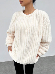 Personalizado otoño invierno cálido cuello redondo Simple moda mujer suéter sólido terciopelo pulóver mujer sudadera Haus Industries - Product Image 4