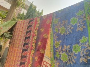 Antique Vintage Kantha <b>Quilt</b> Indian Sari Patchwork Blanket Boho <b>Handmade</b> Cotton Throw Twin Bedspread Bedding for Home Decor - Product Image 6