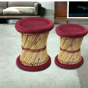 Tabouret en bambou traditionnel indien fait à la main Mudda rouge pour manger en plein air hôtel parc Antique Design Style os incrustation Console - Product Image 2