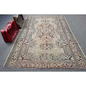 6x9.2 ft Turkish Rug, Vintage Large Rug, <b>Brown</b> Green Moroccan <b>Wool</b> Rug - Product Image 1