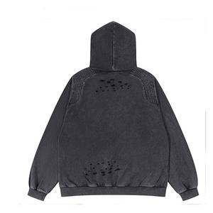 Sudadera con capucha de algodón pesado de gran tamaño desgastada Vintage para hombre logotipo personalizado 3D ropa patrón estampado liso teñido invierno - Product Image 2