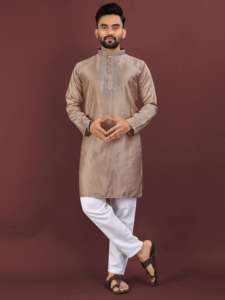 Tissu de soie de qualité supérieure avec broderie Sequance Work mens kurta - Product Image 5