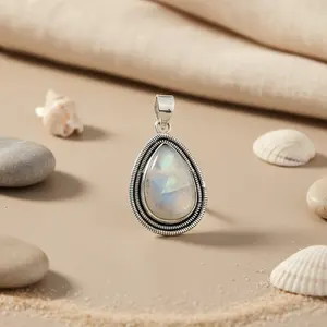 Collar de Plata 925 para Mujer con Colgante de Lágrima Hecho a Mano, Chapado en Oro Rosa y Rodio con Piedra Lunar Ámbar para Regalo - Product Image 2