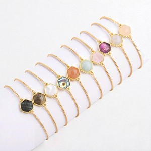 Hot Selling Hexagon Abalone <b>Shell</b> Birthstone Charm Connector Link Chain <b>Bracelet</b> Jewelry For Bulk - Product Image 2