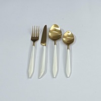 Ensemble de couverts en acier inoxydable de conception créative avec poignée ronde en émail blanc nacré, argent personnalisé, fait à la main