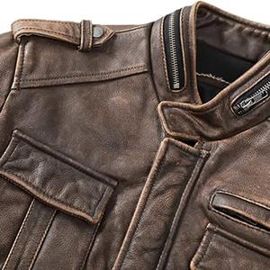 Chaqueta de cuero de bombardero de piel de oveja genuina para hombre, chaquetas de cuero de motocicleta, chaqueta de invierno de cuero de Color marrón para hombre - Product Image 4