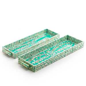 Bandeja de madera para servir comida, accesorio decorativo hecho a mano, de resina de color perla Madre, último estilo - Product Image 1
