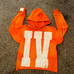 Sudadera con Capucha Naranja para Hombre, Talla Grande, con Apliques de Letras IV y Pedrería, Estilo Casual Urbano, Felpa Francesa de Algodón - Product Image 1