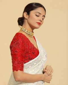 Indian Fancy Georgette Saree con blusa de diseñador de trabajo de piedra brillante incluida, perfecta para fiestas de bodas y ropa festiva - Product Image 4