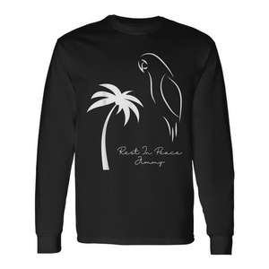 Camiseta de manga larga Rest In Peace Parrot Palm Tree para amantes de la música, recuerdo - Product Image 1