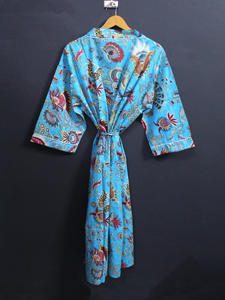 Kimono Hippie de alta calidad, camisón de estilo informal con estampado de algodón 100% turquesa Mukut para Primavera/otoño para verano a granel - Product Image 4