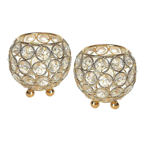 Soporte de luz de té de cristal más vendido y de alta calidad, juego chapado en oro hecho a mano indio, 2 portavelas decorativas para boda - Product Image 2