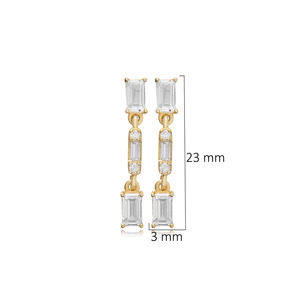 Turco 925 plata esterlina blanco CZ piedra Baguette Stud pendientes hechos a mano joyería al por mayor - Product Image 2