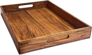 Plateau de service en bois naturel fait à la main avec poignée découpée Cuisine élégante décorative pour la maison - Product Image 2