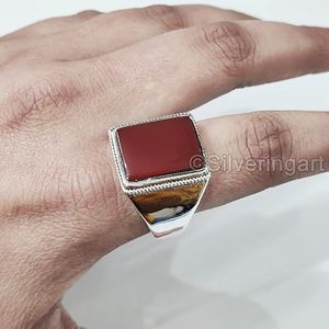 แหวนผู้ชายมาใหม่ล่าสุดพลอยโอนิกซ์สีแดงธรรมชาติ December birthstone เครื่องประดับออกแบบอาหรับเครื่องประดับแหวนเงินสเตอร์ลิง925 - Product Image 4