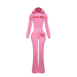 Custom Logo Women Velvet Tracksuits <b>Set</b> Fitness Active Wear Velour Yoga <b>Set</b> Zip Jacket with Flared Pants Gym 2 Piece <b>Set</b> - Product Image 2