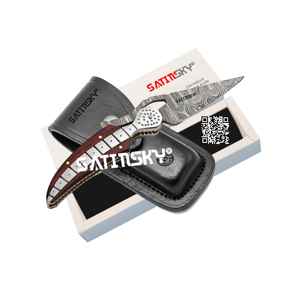 Cuchillo de bolsillo de Damasco hecho a mano en forma de pez 7,5 "mango vaina plegable regalo de caza alto carbono 1095 + 15N20 - Product Image 1