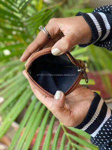 Real Handmade Hair on Hide Fur Leather Coin Change Purse Round Credit <b>Card</b> <b>Holder</b> Case Western Stylish Cute Small Round Wallet - Product Image 6