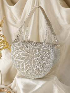 Sac à rabat élégant orné de perles, œuvre d'art en pierre, fait à la main, pochette de soirée pour femmes, sac de mariage, Inde, en gros - Product Image 2