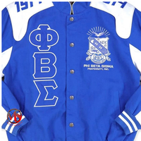 Blouson de moto de course pour fraternité, à col montant boutonné, avec empiècements et impression par transfert thermique, manches longues, motif Phi Beta Sigma sur le devant
