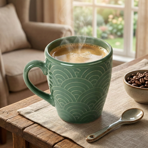 Juego de 2 Tazas de Café de Cerámica de Diseño Japandi Verde Pino, Aptas para Lavavajillas, Hermosas Tazas para Leche, Ideales para Regalos - Product Image 3