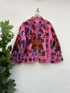 Wholesale Suzani Embroidery <b>Short</b> Quilted <b>Jacket</b> for Women Elegant Coat Beach Wear and Winter Dress Gift for Her - Product Image 6