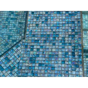Nuevo 12x12 mar azul y pared cuadrada iridiscente Backsplash mosaico azulejo de vidrio decorativo para el hogar o la oficina - Product Image 1