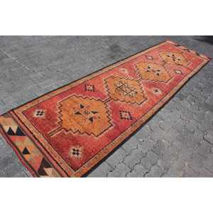 พรมวินเทจสไตล์ตุรกี Herki Runner ขนาด 3.3x11.7 ฟุต สีแดงไล่เฉด ทำจากขนสัตว์ - Product Image 3