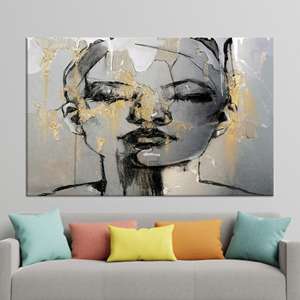 Impression abstraite dorée d'un visage de femme : Décoration murale moderne sur toile, encadrée - Product Image 1