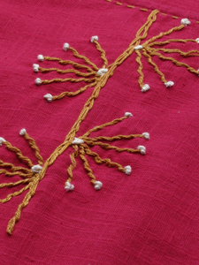 Haut en coton rose à effet slub, patchwork, col rond et manches cloche, taille S, prix de gros, meilleur confort - Product Image 6