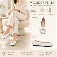 Damen Ballerinas Flache Schuhe Slip-On Ballerina-Schuhe mit Lackierter Schleife Kristallschnalle Gesteppte Einlegesohle Rutschfeste Sohle