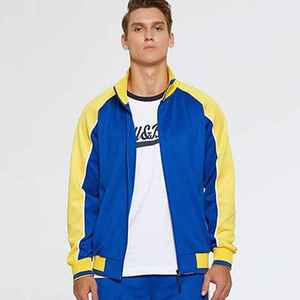 Conjuntos de chándal azul y amarillo para hombre al por mayor, conjunto de traje de gimnasio para correr con cremallera completa - Product Image 1