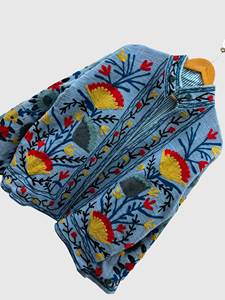 Veste en coton brodée à la main avec motif cœur et œil, manches longues, col montant, grande taille, pour adulte, tenue d'automne - Product Image 2