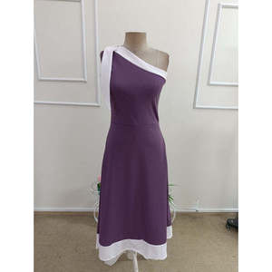 Vestido de un solo hombro para mujer con detalle de lazo, vestido de crepé importado bicolor, 34441 - Morado - Product Image 4