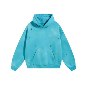 Sweat à capuche en détresse pour hommes, design unique, manches longues, couleur unie, haute qualité 100% coton, lavage à l'acide, techniques brodées pour l'hiver - Product Image 5