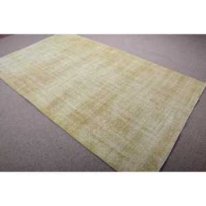 Turkish Large Rug 5,2x8,7 ft (160x265 cm), Vintage <b>Yellow</b> Southwestern <b>Wool</b> Rug - Product Image 4