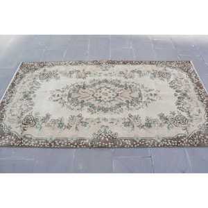 Rug, 3.8x7.1 ft Turkish Rug, <b>Brown</b> Solid Rug <b>Wool</b> - Product Image 3