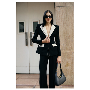 Meilleure vente élégante impression solide femmes tailleur veste bouton unique fermeture broderie décoration faite Vietnam velours Blazers - Product Image 5