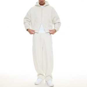 Ensemble de survêtement unisexe décontracté épais à coupe droite et ample avec sweat-shirt et pantalon de jogging vierge - Product Image 2