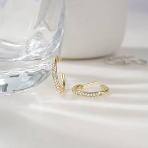High Quality 12mm Small Diamond Cubic Zirconia Minimalist <b>Hoops</b> Dainty Gold Plated <b>Silver</b> <b>Hoop</b> <b>Earrings</b> Gift for Her - Product Image 1