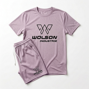 ชุดเสื้อยืดกีฬาแขนสั้นระบายอากาศสำหรับผู้ชาย พร้อมกางเกงขาสั้นเอวยางยืด คอวี ปักลายด้านหน้า เหมาะสำหรับออกกำลังกายและวิ่งจ๊อกกิ้ง - Product Image 1